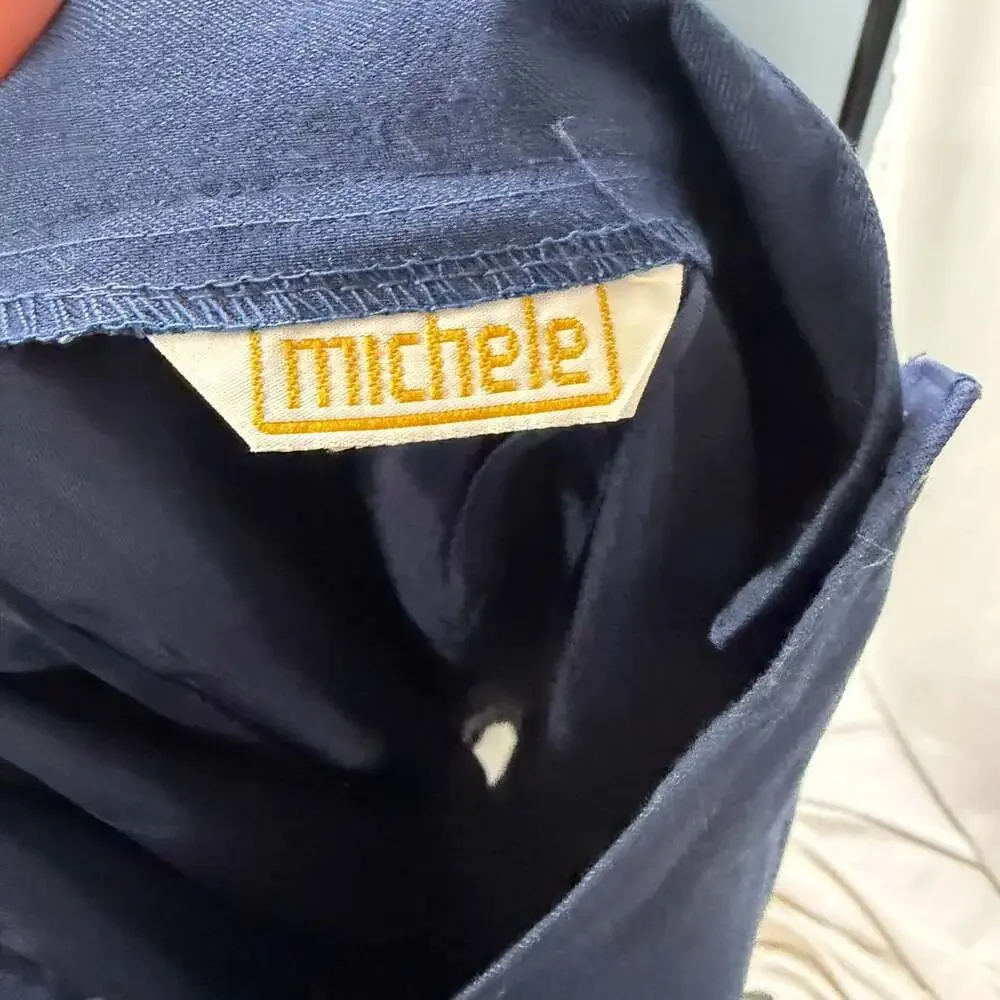 Vintage Michele Navy Blue Knife Pleat Midi A-Line Skirt No Size Tags